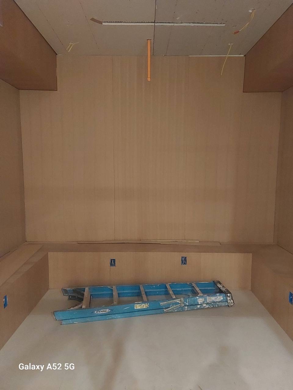 In-progress framing and panel layout for a custom built-in entertainment center in a Glendale CA home